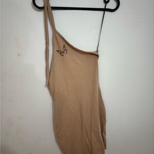 Elegant Tan One-Shoulder Dress